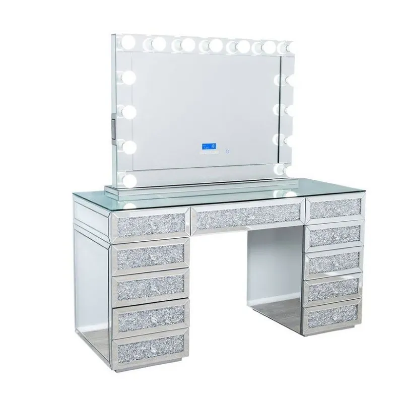 New design hot sale hollywood mirrored dresser vanity desk for makeup