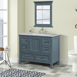 Meuble-lavabo de salle de bain de luxe en bois massif et contreplaqué, style transitionnel bleu antique, avec miroir, résistant à l'eau, fabriqué au Vietnam - Product Image 2