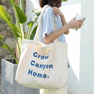 Nuevo diseño 2024 Casual un hombro personalizado sublimación Premium letras azules algodón estudiante viaje compras bolsa de playa