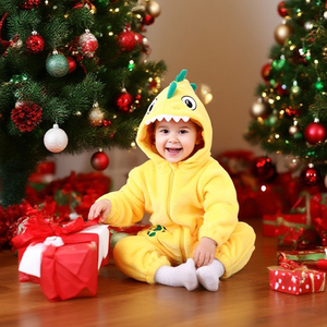 TONWHAR New Design Yellow <strong>Dinosaur</strong> <strong>Kids</strong> Long Sleeve <strong>Onesie</strong> Baby Romper with 2-way Zipper <strong>Dinosaur</strong> Costume - Product Image 2