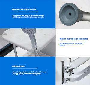 Kursi mandi lipat tempel dinding untuk lansia, perlengkapan terapi rehabilitasi kamar mandi antiselip, kursi keselamatan kamar mandi - Product Image 5