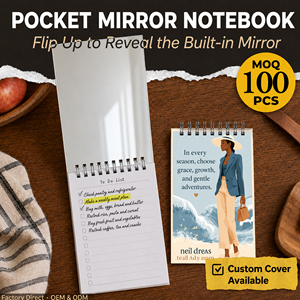 Carnet à couverture rigide avec miroir intégré A7, design moderne, couverture en papier de bureau, reliure métallique Wire-O, cadeaux pour femmes, carnets, agendas - Product Image 1