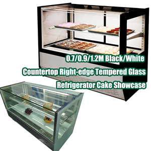 Vitrine à gâteaux noire/blanche, à refroidissement par air, sur pied/à poser, incurvée/à bord droit, avec éclairage LED et porte coulissante - Product Image 4