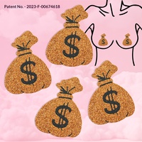 Cache-tétons drôles marron jetables pour femmes, motif sac d'argent pailleté en dollars américains, autocollants pour poitrine pour ravers, en matériau PET, de luxe