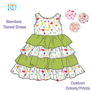 Vestito a Strati in Bambù per Bambine, Abito con Stampa Personalizzata e Volant, Morbido e Traspirante, per Uso Quotidiano e Giochi Estivi - Product Image 4