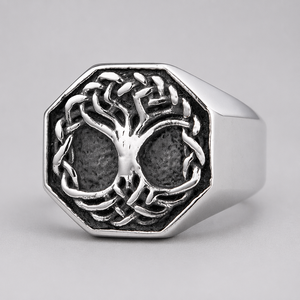 Engraved Unique Compass Tree Lion Dragon Goat Head Skull Stainless Steel Signet Rings for <strong>Men</strong> Custom - Product Image 2