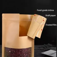 Sachet Doypack en papier Kraft mat de 0,28 mm avec fenêtre, personnalisable, jaune ou blanc au choix, pour emballage alimentaire de stockage, vente en gros