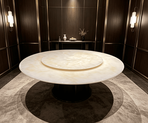 Mesa de Comedor Redonda de Piedra Natural Ónix Blanco con Base Giratoria Lazy Susan, Muebles de Comedor de Lujo para Casa o Villa, Muebles para el Hogar de 8 Plazas - Product Image 3