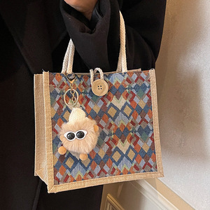 Sac fourre-tout en lin, petit sac à bandoulière carré, sac de shopping pour femme, mode urbaine, cadeau automne-hiver - Product Image 1