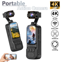 Kamera Aksi Saku HD 1080P 180 °   Lensa yang Dapat Diputar dengan Layar Lipat Perekam Vlog Portabel