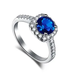 Anello di colore blu opale da donna con zircone in argento 925 di lusso leggero