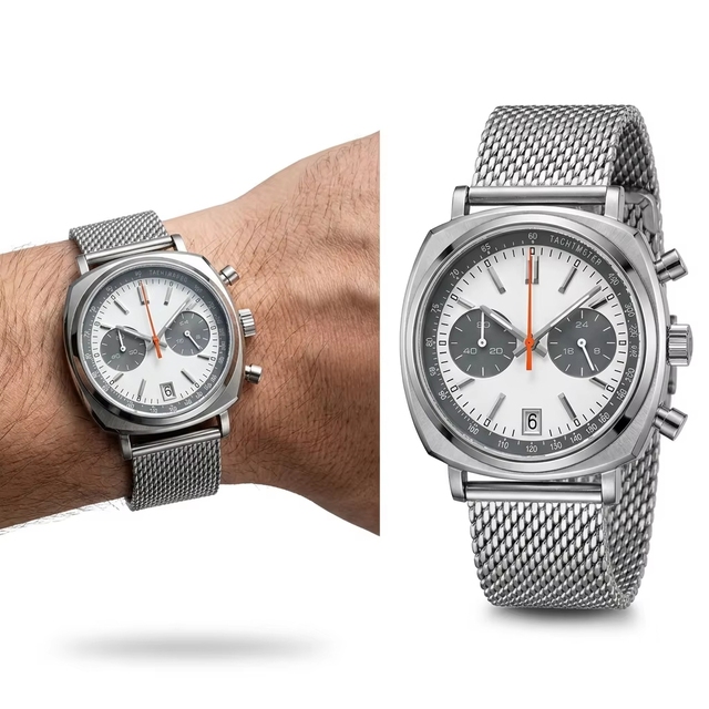 Luxury Mens Genuine Leather Strap Waterproof Automatic Mechanical Watch Stainless Steel Chronograph Wristwatch