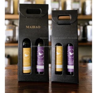 Caja de vino tinto portátil con ventana de papel Kraft simple y doble Logotipo personalizado para té Cerveza Whisky Embalaje de regalo - Product Image 1