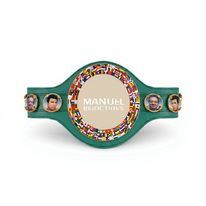 Ceinture de championnat personnalisée verte avec drapeaux du monde et emblèmes portraits, design en métal - Product Image 1