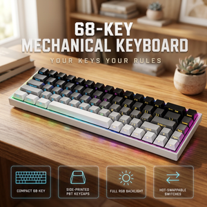 Teclado Mecánico de 68 Teclas, 65%, Intercambiable en Caliente, Retroiluminación RGB, Teclas PBT con Impresión Lateral, Conexión USB C, Compacto para Juegos - Product Image 1