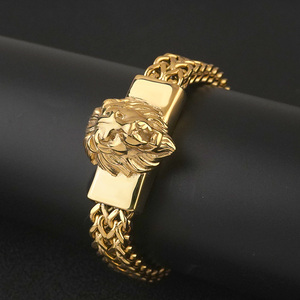 แฟชั่นลดราคา สร้อยข้อมือหัวสิงโตแบบโซ่คู่ สแตนเลสชุบทอง 18k หนัก ทนทาน สำหรับผู้ชาย ดีไซน์เรียบง่าย สไตล์เท่ๆ - Product Image 6