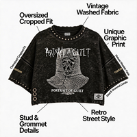 T-shirts graphiques personnalisés 320 g/m² épais délavés effet vieilli vintage pour hommes, T-shirt oversize coupe carrée avec strass
