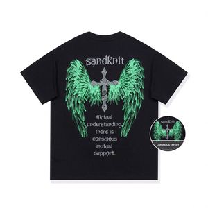 เสื้อยืดโอเวอร์ไซส์สตรีทแวร์ลายพิมพ์สีดำขาวคากีเรืองแสงในที่มืด พิมพ์ลายทั่วตัว ผ้าฝ้าย ลายอนิเมะ แบบสั่งทำพิเศษ ทรงไหล่ตก - Product Image 5