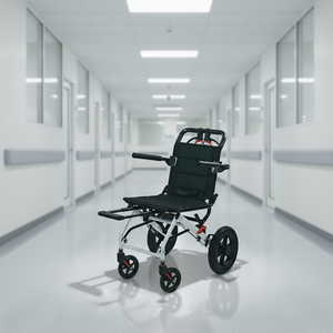 Fauteuil roulant pliable de voyage en acier carbone ultraléger |   Fauteuil roulant portable pour avion <span class=keywords><strong>avec</strong></span> accoudoirs rabattables et roues en PVC de 12 pouces - Product Image 4