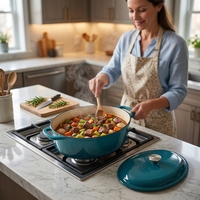 Marmite en fonte émaillée de style américain, écologique, robuste, antiadhésive, type cocotte, avec logo personnalisé, pour cuisinière à gaz, vente en gros
