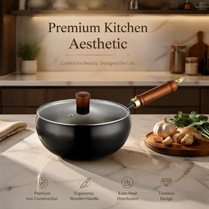 Wok Profundo para Saltear con Mango Antideslizante y Tapa de Vidrio Templado para Cocina Casera - Product Image 6