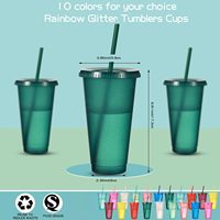 Gobelet en plastique PP transparent personnalisé avec logo, 16OZ 24OZ, couleurs unies, avec couvercle et paille, pour eau