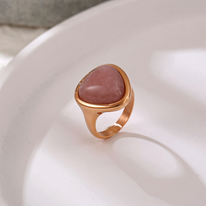 <span class=keywords><strong>COOL</strong></span> Jewelry Anillo natural de piedra azul zafiro de cuarzo rosa de acero inoxidable chapado en oro de 18 quilates para mujer - Product Image 3