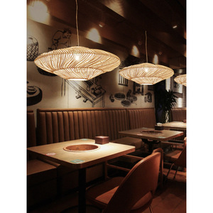 Lampe suspendue ovale en rotin de style japonais, LED E27, protection des yeux, pour chambre à coucher, bureau, salon de thé, maison d'hôtes - Product Image 2