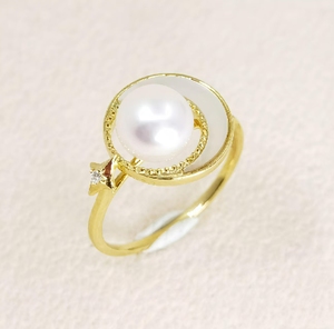 ชุดเก๋ไก๋เครื่องประดับทอง18K คลาสสิกดวงอาทิตย์ดวงจันทร์และดาว-แหวนมุกประดับเพชรสำหรับงานแต่งงานและปาร์ตี้ - Product Image 3