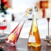 Bouteilles à vin élégantes 750 ml en verre rond, bouteilles de liqueur en verre en vrac, bouteille de whisky personnalisée translucide
