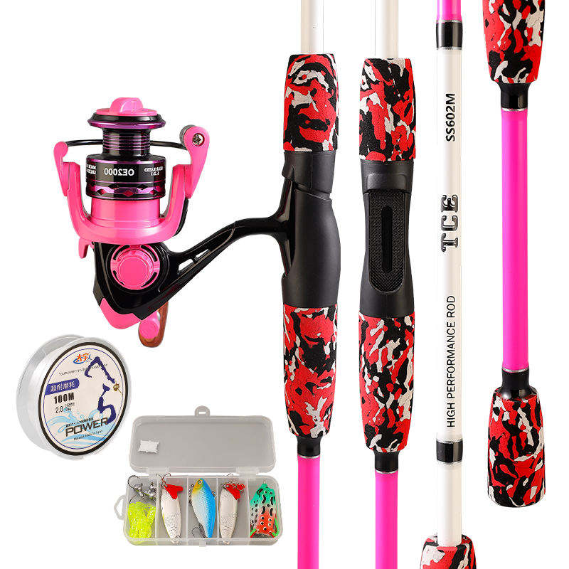 1.8m canne rose, moulinet, ligne, jeu de leurres