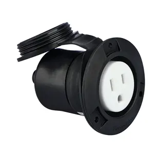 15 Amp Power Outlet Round Contour Shape Black, Outdoor Indoor Use Single Receptacle with Cap, ETL/cETL Certification