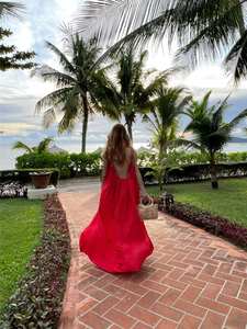 Robe décontractée maxi à imprimé bloc rouge menthe pour femmes robe en rayonne à col fermé du fabricant et exportateur indien - Product Image 5