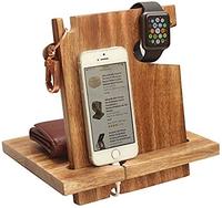 Soporte de Madera para Teléfono Celular, Base de Carga para Hombre, Organizador de Mesita de Noche, Soporte de Carga, Organizador de Relojes, Guarda Llaves