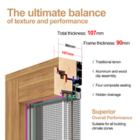 Ventanas Corredizas de Madera Revestidas de Aluminio para Casa Pasiva, con Malla de Acero Inoxidable, Apertura Horizontal, Aislamiento Térmico, Uso Exterior, Cocina