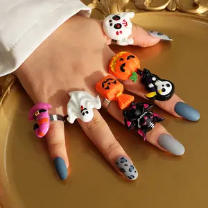 2023 Exaggerated Pumpkin Death Ghost Candy Halloween Theme Jewelry Finger Rings for Women Girls