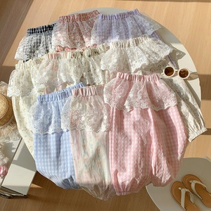 Pantalones Cortos Sueltos con Ribete de Encaje para Niñas, Pantalones Tipo Linterna Antimosquitos de Algodón y Poliéster para Verano - Product Image 1