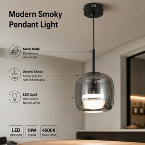 Lámpara Colgante Moderna de Metal con LED Tricolor para Comedor, Isla de Cocina, Decoración Interior del Hogar, 10W, Pantalla Acrílica Ahumada - Product Image 2