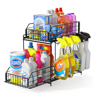 Support de rangement pour fournitures de nettoyage à 2 niveaux en métal pour salle de bain