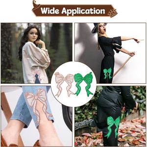 <b>Witch</b> Themed Side Bow Patch 5.334x7.534 Pink Green Glitter Iron On Applique For Sweatshirts Cloth DIY <b>Decorations</b> - Product Image 2