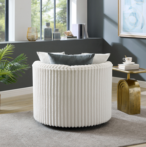 Sillón Moderno Blanco de Terciopelo con Ruedas, Tapizado Suave y Acolchado para Sala de Estar - Product Image 3