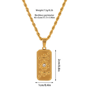 Collier pendentif fleur étoile lune en relief plaqué or 18K Chaîne corde étanche unique en acier inoxydable tendance pour dames amoureux - Product Image 6