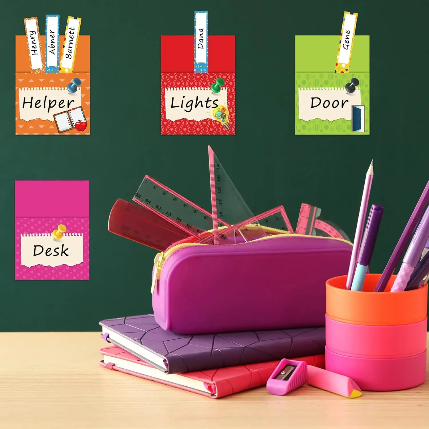 Tùy chỉnh lớp việc làm bảng thông báo đầy màu sắc lớp việc làm túi biểu đồ cho trở lại trường học