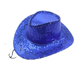 Più nuovo Sequin Pieghevole in Vendita A Buon Mercato Colore Blu Cappello Da Cowboy