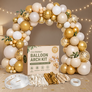 Kit d'arche de ballons 110 pièces en latex biodégradable or et blanc nacré, décoration de fête écologique pour événements - Product Image 3