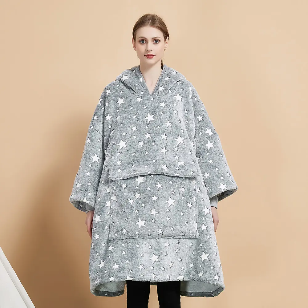 Custom Winter Pullover Fleece Soft Blanket Hooded Blankets Oversized Hoodie For Women Gift Comfy Wearable Blanket
