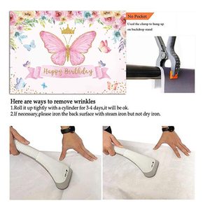 Toile de fond photographique sur le thème des anniversaires, <span class=keywords><strong>papillon</strong></span>, rose, couronne de fleurs, pour décoration de fête d'anniversaire de princesse féerique - Product Image 2