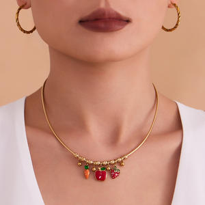 <span class=keywords><strong>2025</strong></span> Kleurrijke Geglazuurde Fruithanger Met Diamanten, Multi-Hanger Roestvrijstalen Elastische Kraag Ketting Verguld Met 18K Goud - Product Image 4