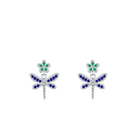 Kunden spezifische S925 Sterling Silber einfache Blume Libelle Zirkon Ohrringe European American Fashion für Jubiläum & Geschenk