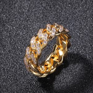 Anillo de Dedo Dorado de Nuevo Diseño con Circonitas, Anillos Gruesos Cubanos de Latón para Mujer y Hombre, Venta al por Mayor de Fábrica, Accesorios de Hip Hop y Rock - Product Image 2